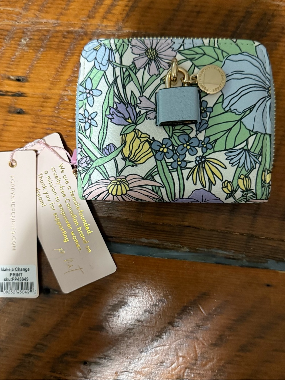 Poppy & Peonies Floral Print “Make a Change” Wallet with Lock